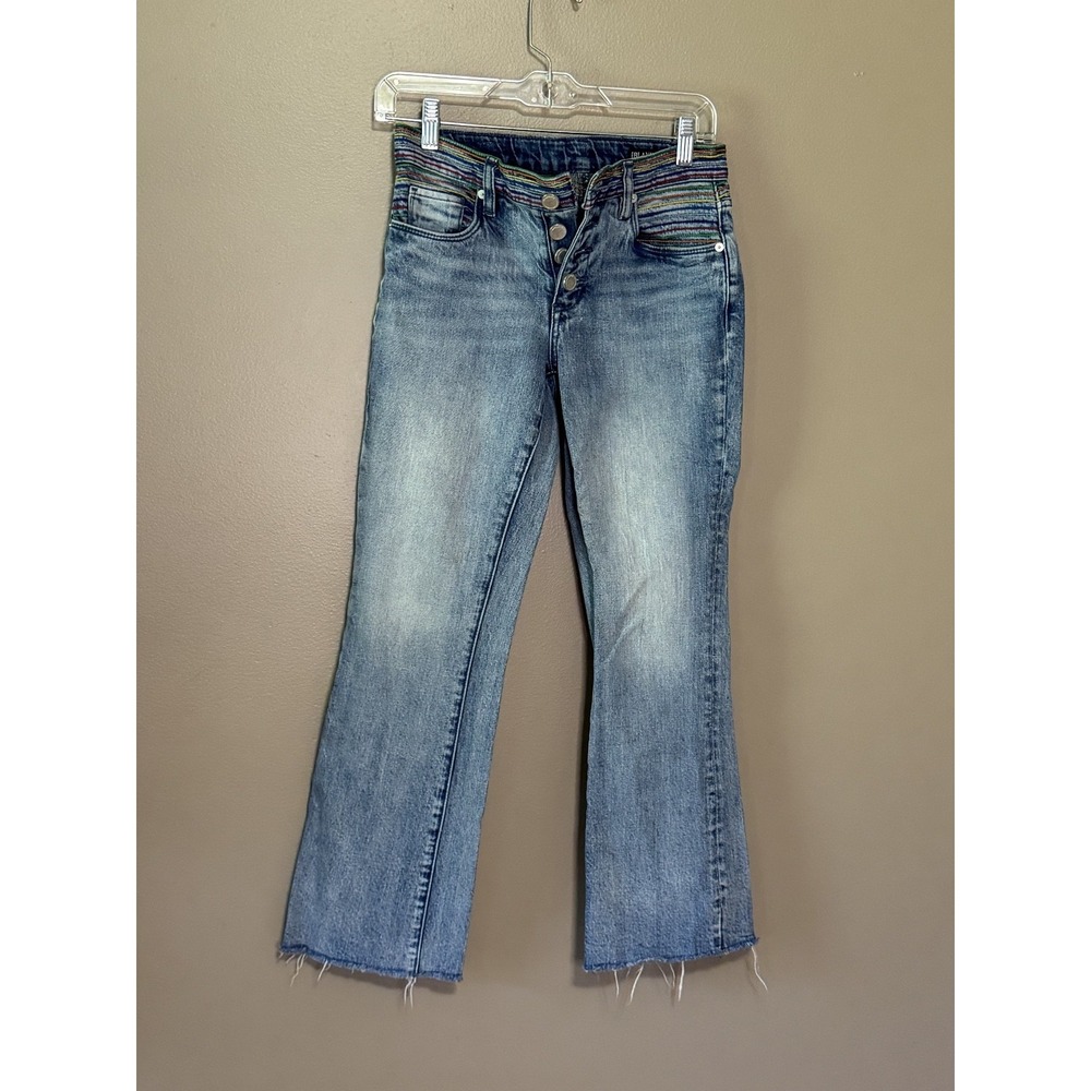 BLANK NYC The Varick Kick Flare Rainbow Embroidered Button Fly Jeans Size 25 NEW